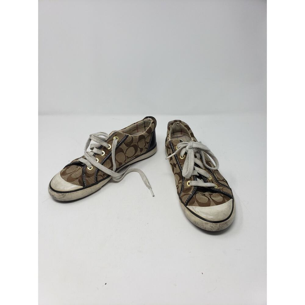 Coach Barrett Beige Brown Signature Monogram Sneakers Womens 7.5 B Flat Casual